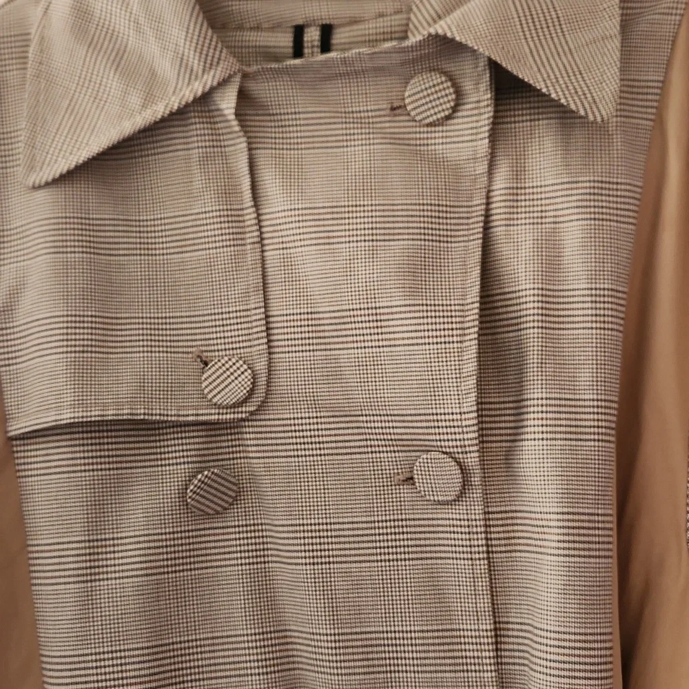 Zara Tan Plaid Houndstooth Double Breasted Trench Coat Size M - Picture 6 of 16